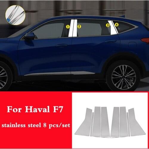 Exterior Car Window Column Cover Stickers For Haval F7 F7X 2018 2019 Car Styling 8 PCS Stainless steel Cover stickers