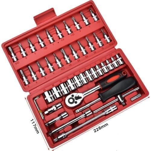 New 46pcs 1/4-Inch Combination Bit set Torque Wrench Socket Set Car Repair Tool Ratchet Set of keys Chrome Vanadium
