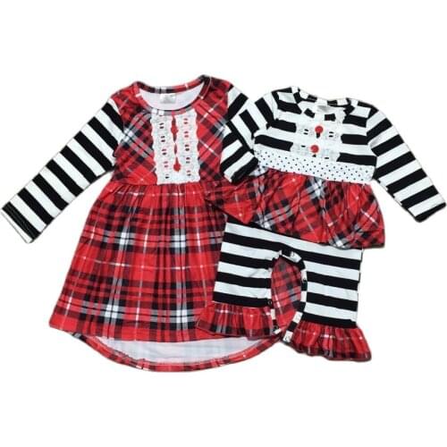 Girlymax Fall Winter Baby Girl Red Plaid Clothes Infant Baby Romper with Sister Dress with Accessories