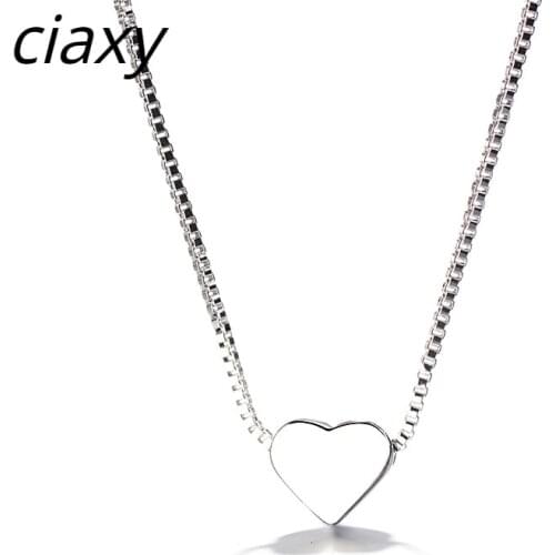 CIAXY 925 Sterling Silver Heart Shaped Pendant Necklace Minimalist Smooth Cute Charm Necklace for Women Personality Jewelry