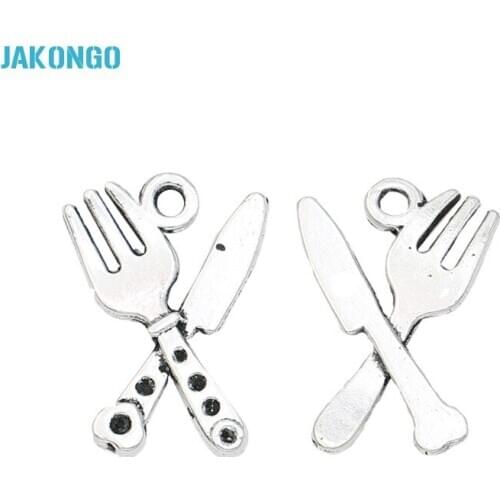 30pcs Tibetan Silver Plated Fork Knife Charms Pendants for Jewelry Making Bracelet Jewelry Findings DIY Handmade 20x14mm