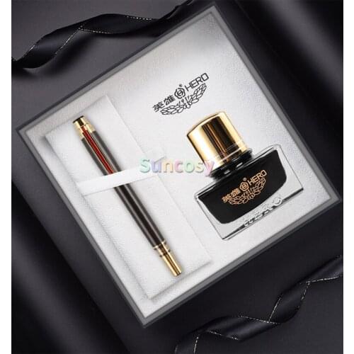 Hero 200E 14K Gold NIB Collection Fountain Pen, Matte Black / Light Gold, Fine Nib 0.5mm, Gift Pen and Box for Business Office