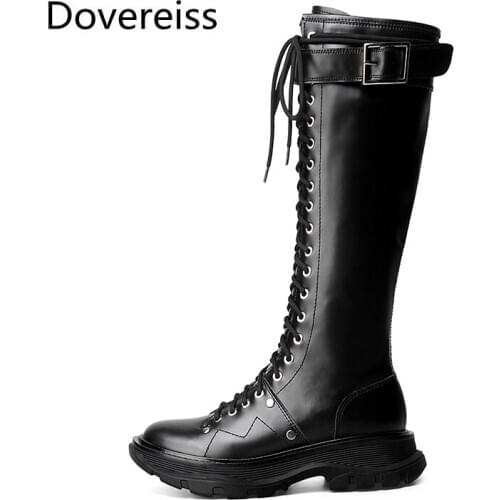 Dovereiss Fashion Winter Sexy Elegant Cross tied Zipper Pure color Buckle Burgundy Cross tied Concise Mature Knee high boots