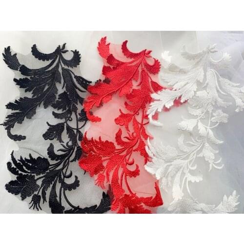 Three-color Black Rice white Silk Cotton Thread Flat Embroidered Lace Pair Flowers Gaoding Wedding Lace patch