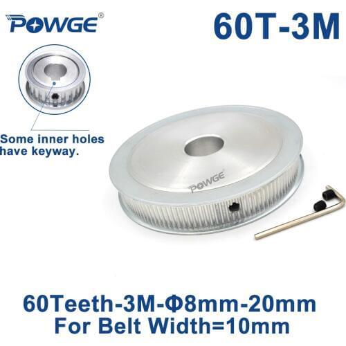 POWGE 60 Teeth HTD 3M Synchronous Pulley Bore 8/10/12/14/15/16/17/19/20mm for Width 10mm HTD3M Timing belt pulley 60T 60Teeth