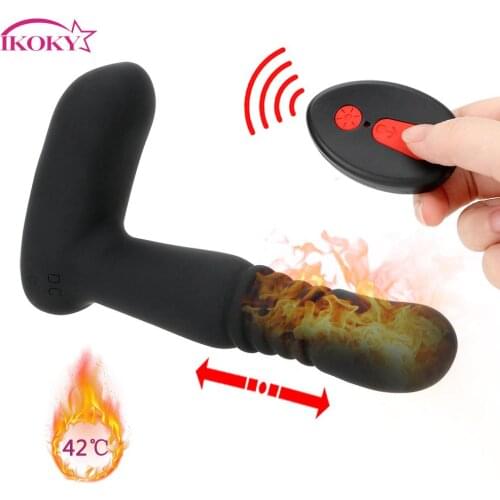 IKOKY Telescopic Dildo Sex toy for Men 6 Speed Anal Vibrators Heating Rod Remote Control Prostate Massager Wireless Control