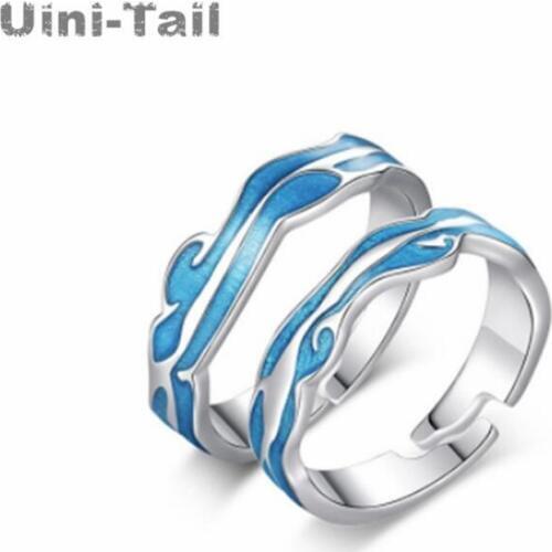 Uini-Tail hot sale new 925 sterling silver blue sea water couple open ring simple fashion sweet romantic couple jewelry ED837
