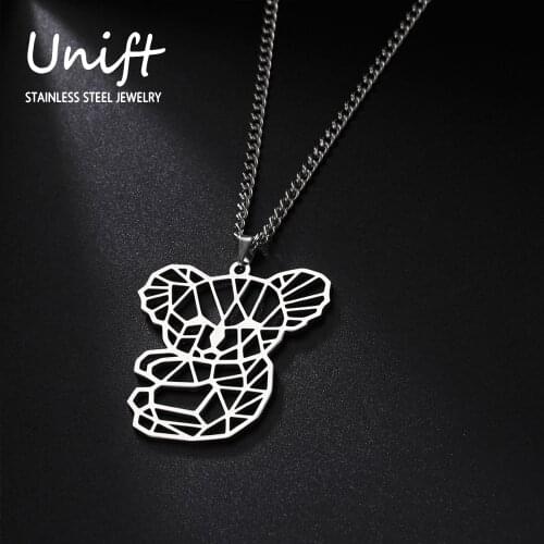 Unift Hollow Cute Animal Koala Bear Necklace for Women Men Stainless Steel Chain Necklace Lovely Punk Jewelry Friendship Gifts