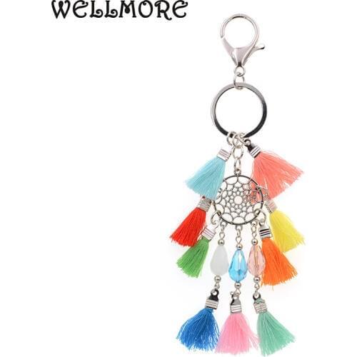WELLMORE 2017 crystal,colorful tassel alloy Key Chains For Women Girl Bag Key chains