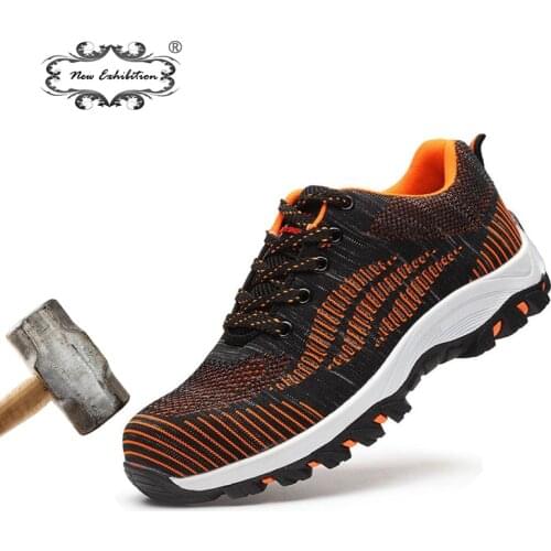New exhibition Men Safety Shoes Flying weave fish net uppers breathable Work Steel Toe Cap For Anti-Smashing Puncture Boots shoe