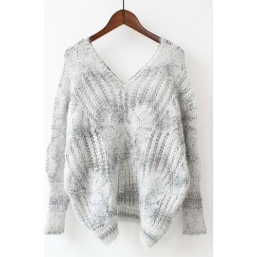 Knitted Pullover Ladies Sweater V-Neck Women Sweater Knitted Long Sleeve Mohair Female Jumper Bright Silk Off Shoulder