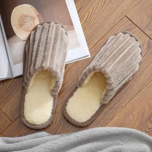 Winter Warm Cotton Slippers Women Men Home Shoes Simple Non-slip Indoor Slides Corduroy Couple Slipper Female Shoes