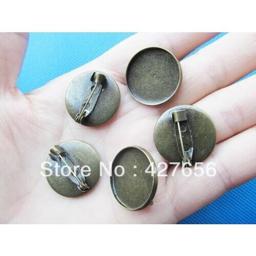 10pcs Antique Bronze Blank Brooch/Breastpin Charm,Base Setting Tray Bezel,fit 20mm Round Cabochon,Clip Safety Pin/Brooch