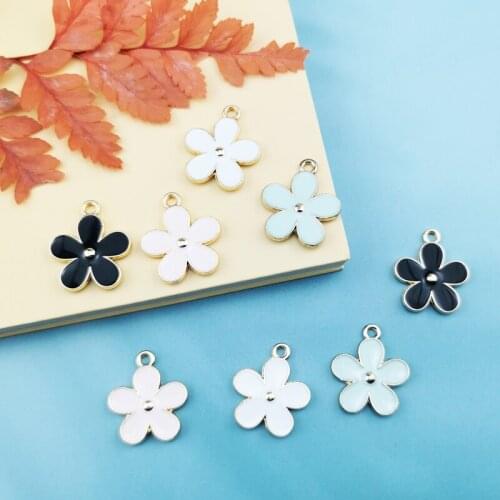 10PCs Gold Tone Double sided Enamel White Flower Charms Pendant Oil Drop For Women DIY Jewelry Earrings Necklace Accessories
