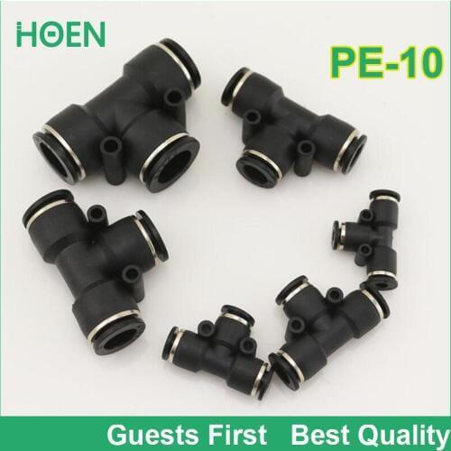 100pcs High Quality blue color PE10 10mm tee fitting Pneumatic quick jiont connector push in tube fittings PE-4 PE-6 PE-8 PE-10
