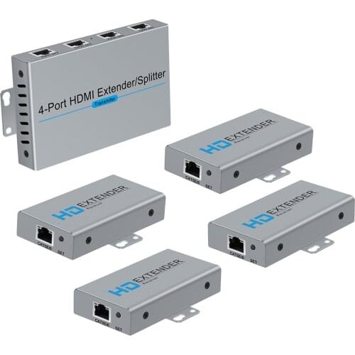 1x4 HDMI Extender Splitter 1080p Over Cat5e/Cat6 Ethernet Cable with HDMI Loopout - Up to 50m/165ft -(1 in 4 Out / 4-Port)