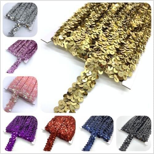 2yards 20mm Elastic Sequins Ribbon Lace Trim Sequin Sewing Fabric For Dress Clothes Headdress Bridal Wedding DIY Accessories