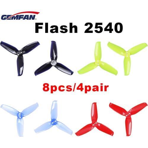 8pcs/lot 4 pair Gemfan Flash 2540 2.5*4mm 2.5 Inch PC 3-blade Propeller for 95-130mm Frame 1105 Motor for RC Racer Racing Drone