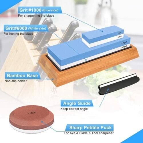 ABZS Whetstone Knife Sharpening Stone Set 140/320 1000/6000 Grit Whetstone Sharpener Polishing Tool Sharpener Stone Kit