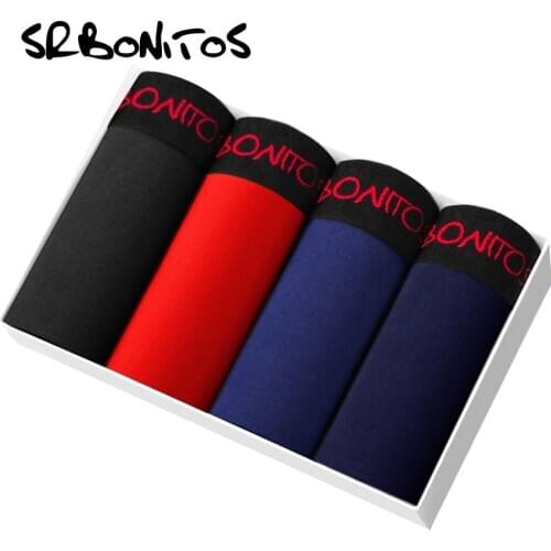 SRBONIOTOS Brand 4 Piece Mens Underware Men Boxer Cotton Underwear Male Boxers Cueca 365 Underpants Men Shorts Panties