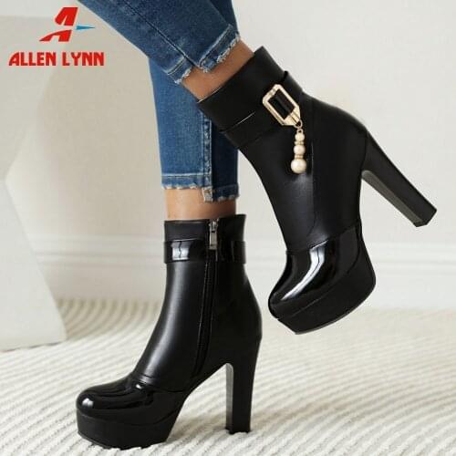 2021 Autumn New Office Ladies Mature Temperament Ankle Boots Women Bead Platform Thick High Heels Short Boots Female Shoes