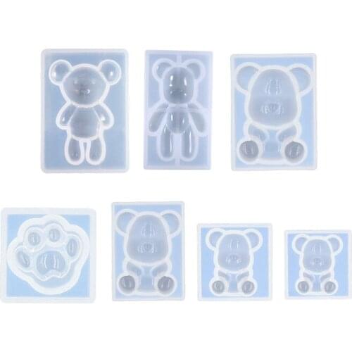 Teddy Bear Keychain Crystal Epoxy Resin Mold Keychain Resin Mold Pendant Silicone Mould DIY Crafts Jewelry Necklace Casting Tool