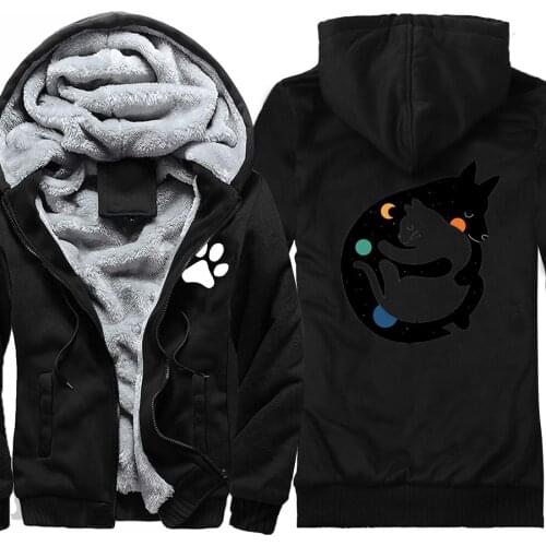 Cat Black Print 2020 New Arrival Mens Raglan Thicken Jackets Winter Mans Coats And Hooded Korean Style Harajuku Streetwear Homme