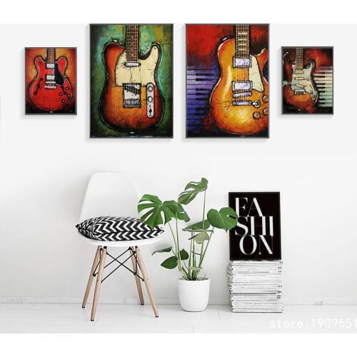 Cotton no frame pastoral still life guitar scenery canvas printings oil painting printed on cotton wall art decoration pictures