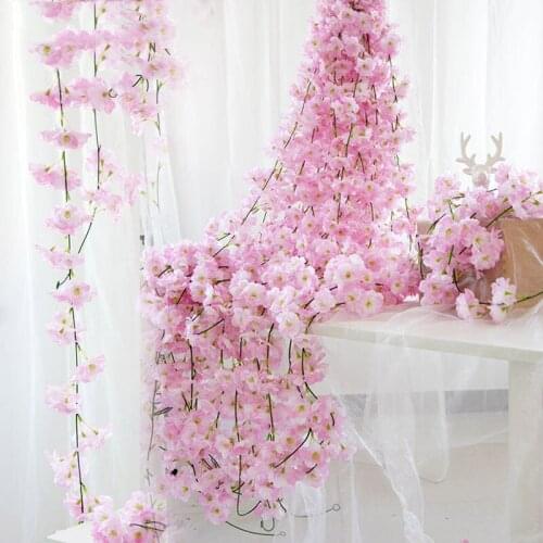 Artificial Cherry Blossom Vine Hanging Flower Wall Wedding Decor Garland Fake Silk Flower Hanging Vine Sakura Party Wedding Arch