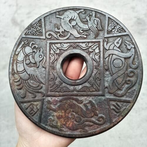 Chinese Old Jades Carving Jade Stone Relief Jade Bi Animal Statue Home Decoration