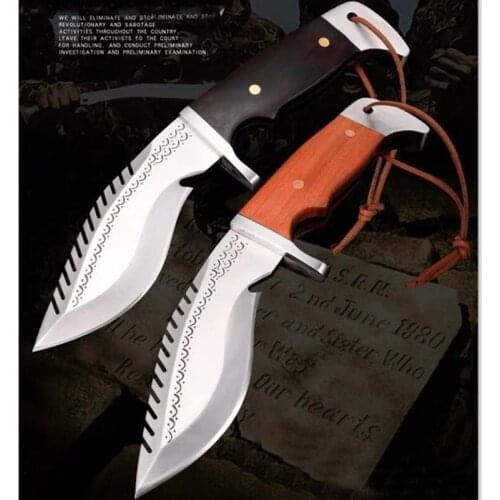 High Hardness D2 Steel Fixed Blade Sandalwood Hadle Outdoor Military Knife Self Defense Survival Tactical Straight Leather Case