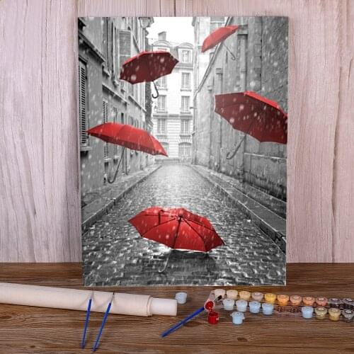 Red Umbrella Rose Flower Paint By Numbers Kit Acrylic Paints 40*50 Paiting By Numbers Wall Decoration Adults Handicraft