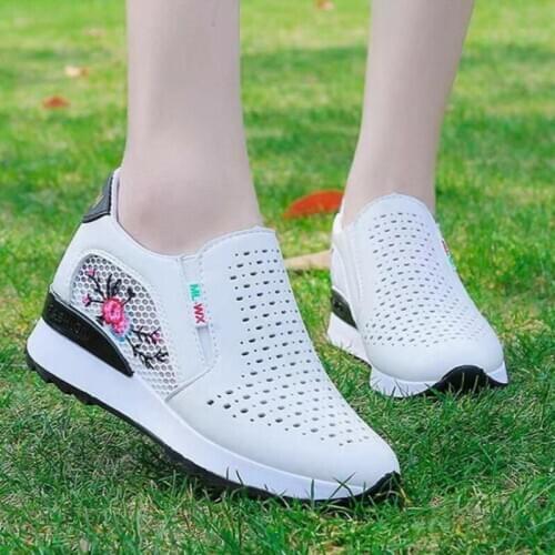 2020 new Women Comfortable Casual Shoes Summer Slip on Loafers Mixed Colors Hollow Out Increasing Internal Height Sneakers hot