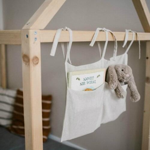 Linen Bedside Hanging Pocket Storage Bag Bedroom Magazine Storage Pouch Diaper Caddy Toy Holder Baby Tissue Box Home Organizer