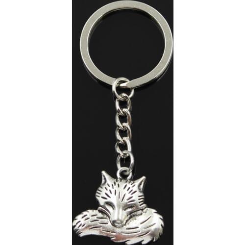 Fashion 30mm Key Ring Metal Key Chain Keychain Jewelry Antique Silver Color Plated Wolf Tail Fox 24x28mm Pendant