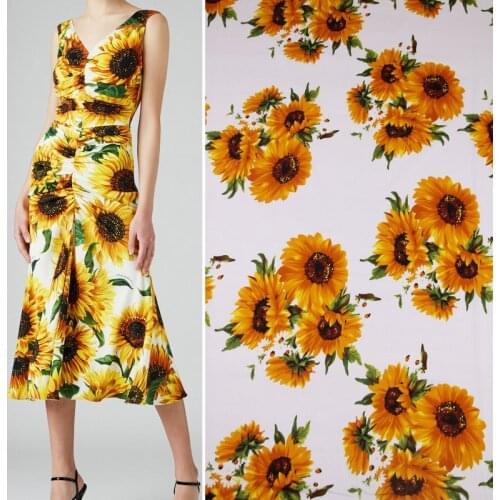 Natural 100% cotton poplin sun flower printed fabric cloth 145cm width parent-child clothing shirt sewing fabric alibaba express