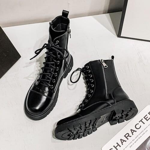 2021 Solid Leather Boots Women Winter Thick High Heels Platform Botas Femininas Plush Fur Snow Bottes Lace-Up Motorcycle Shoes