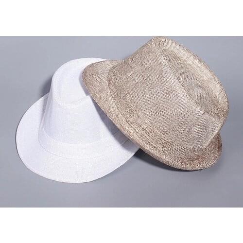 Fashion Beach Straw Hat Jazz Outdoor Hat White Panama Cap Women Men Lady Fedora Top Sun Caps Breathable Linen Casual Bowler Hats