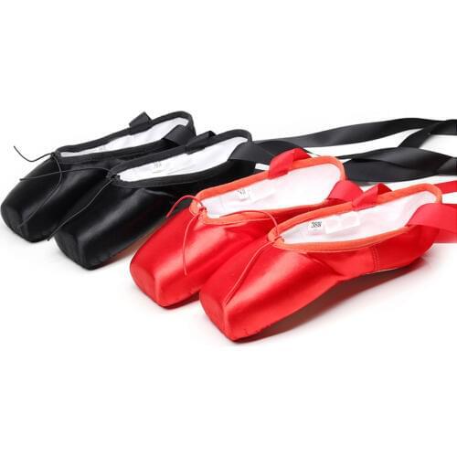 Professional Satin Ballet Pointe Shoes Black Red Ballet Shoe Flats Dancing Shoe With Ribbons for Girls Womens B22