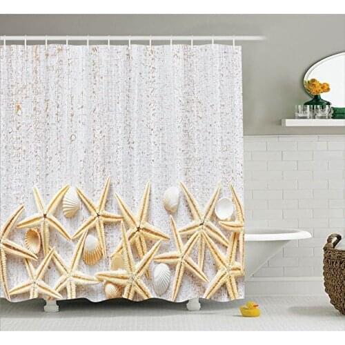 Seashells Shower Curtain Sea Shells On Timber Tropical Honeymoon Getaways Classic Decorating Marine Theme Bathroom Curtains