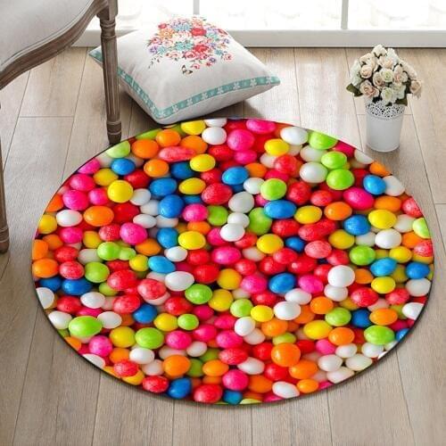 Colorful Jelly Beans Candy Indoor Round Childrens Room Floor Area Rugs Living Room Carpets Bathroom Non-Slip Cushion Door Mat
