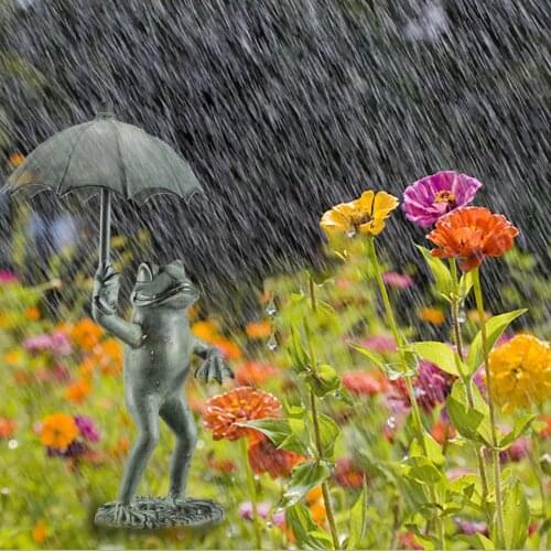 Resin Frog Umbrella Figurines Garden Decoration Outdoor Animal Figurines Art Yard Ornament