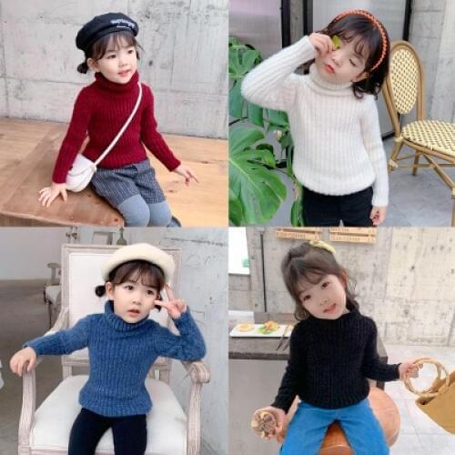 Baby Girl Sweaters 2019 Autumn Winter New Childrens Clothing Toddler Girl Solid Turtleneck Sweaters Kids Knitted Coat Cardigan