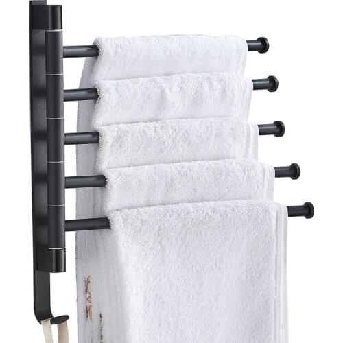Punch-free towel rack wall hanging toilet rotating multi-pole black space aluminum bathroom toilet towel towel bar