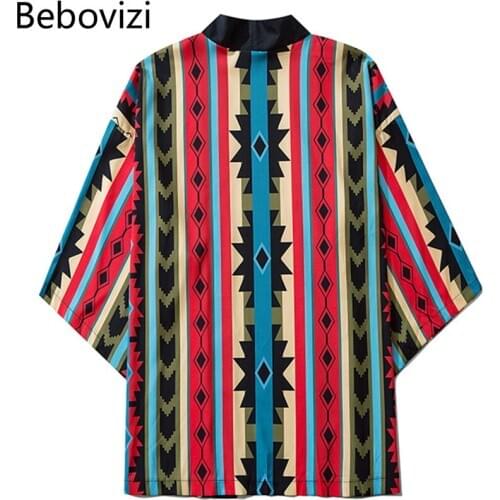 Summer Japanese Geometry Stripe Kimono Traditional Male Cardigan Streetwear Fashion Samurai Costume Cosplay Yukata Man Haori