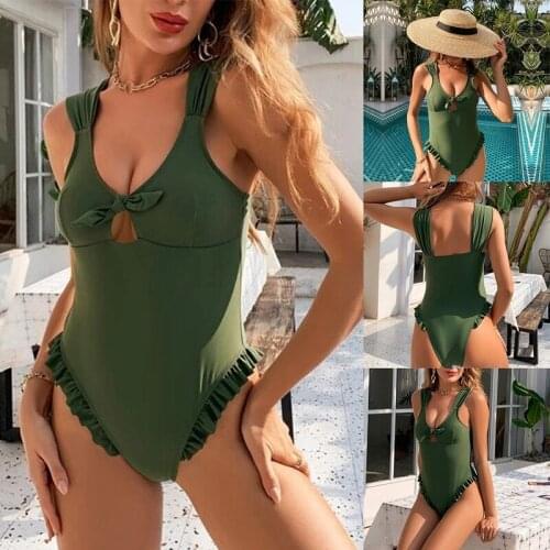 Womens Fashion Sexy Tight-Fitting Halter Swimsuit Briefs Swimsuit Green