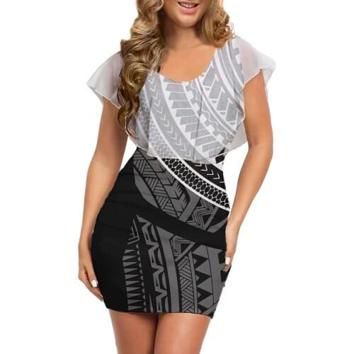 Hycool Hot Selling White Mesh Women Elegant Casual Summer Dress Sleeveless Min Women Bodycon Dress Polynesian Tribal Black Dress