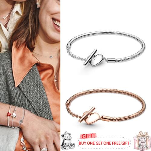 2021 New 925 Sterling Silver Love Pierced Snake Chain Bracelet Suitable For Womens Wedding Party Gift Diy Jewelry