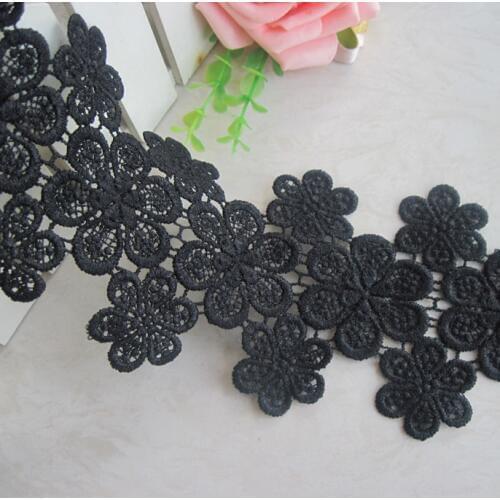 3Yard / Lot Wholesale water soluble black lace trim 9cm 3D embroidery handmade diy clothes accessories lace fabric