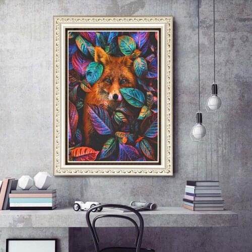 5D DIY Diamond Painting Animal Fox Leaf Diamond Embroidery Full Round Square Mosaic Cross Stitch Kits Home Decor